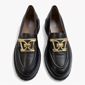 🧶Dissona NWOB Black Leather Lug Sole Loafers Gold Buckle Size EU 40 + Free Gift